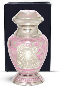 Urna de recuerdo de bebé de latón rosa y plateado, urna pequeña grabada de oso de peluche para cenizas de 3 pulgadas cúbicas, suministros de urnas funerarias - Product Image 2