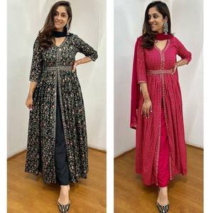 Nouveau haut Anarkali à impression numérique de vêtements de fête de créateur avec sari de style pakistanais Dupatta - Product Image 2
