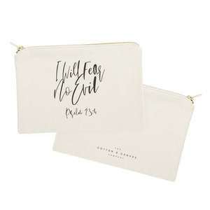 Bolsa de cosméticos portátil de lona de algodón con patrón de letras 'No temeré el mal' Salmo 23:4 - Product Image 2