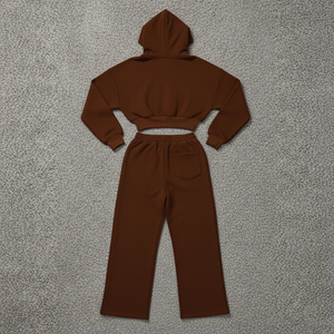 ชุดครอปแบบสวมหัวเสื้อมีฮู้ดและกางเกงวิ่ง2ชิ้นผ้าคอตตอน100% ยิมสำหรับผู้หญิง2025ใหม่ฤดูหนาว - Product Image 2