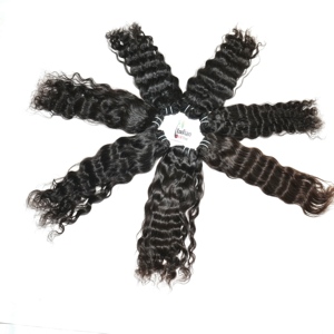 Extensions de cheveux humains vierges indiens non traités de qualité naturelle, ondulés, cuticules alignées, noirs, en vrac pour tissage - Product Image 4