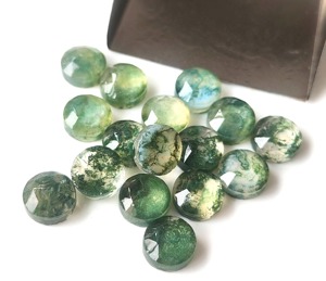 Doble de ágata de musgo natural, 4mm-8mm, corte redondo de rosa, Parte posterior plana, ágata de musgo suelta, piedras preciosas hechas a mano de alta calidad para la fabricación de joyas - Product Image 3