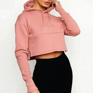 Sudadera Corta de Algodón para Mujer, Talla Grande, Ropa Urbana, Logotipo Personalizado, Servicio OEM, Cuello con Capucha Tejida, Invierno - Product Image 1