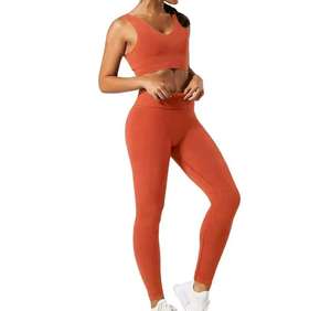 Ensemble de yoga et de fitness pour femmes, respirant, 100% coton, séchage rapide, grande taille, motif uni, ensemble 2 pièces, vente en gros, OEM - Product Image 6