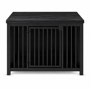 Meuble pour chien en métal moderne avec lit |   Couleur métallique personnalisable en option, dessus en bois massif |   Niche de luxe intérieure pour salon - Product Image 4