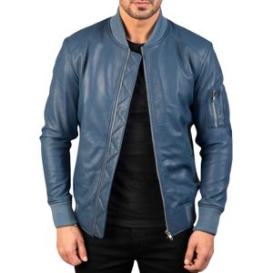 Chaqueta de Cuero Azul Personalizable de Alta Calidad para Invierno, Chaqueta Elegante con Cuello Alto de Lona, Servicios Profesionales OEM para Hombre - Product Image 1