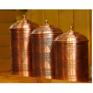 Boîte en cuivre design de qualité pour l'exportation Conception gravée Farine de cuisine et sucres Boîte en cuivre métal pour - Product Image 1