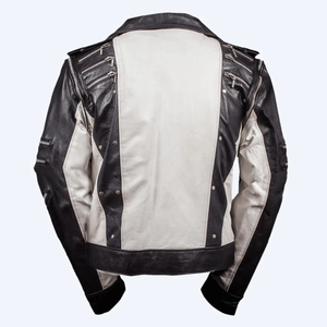 Biker Style Men's White/Black Genuine Cowhide Leather Racing Motorbike Jacket CE Armoured Protections Motorcycle Jacket For Men - Product Image 4