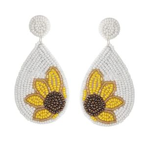 Pendientes de Aro Circulares de Color Blanco, Material de Cuentas Tejidas, Estilo Geométrico, Joyería de Diseño, Distribuidor Mayorista - Product Image 1