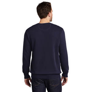 Pull en coton uni à col rond surdimensionné bleu marine avec logo imprimé Hommes Pull uni à col rond brodé - Product Image 2