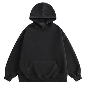 Haute qualité 100% coton Streetwear pull lavage à l'acide à capuche soleil fané poches en détresse motif à carreaux blanc lavage à l'acide sweats à capuche - Product Image 1