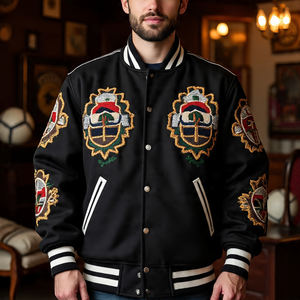 Écussons brodés en chenille vintage personnalisés, vestes universitaires pour hommes, streetwear, veste universitaire à col rond pour hommes - Product Image 5