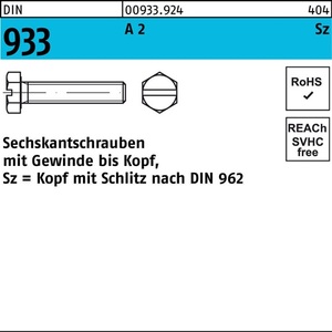 Tornillos - Perno hexagonal DIN 933 VG/Slotted M6 X 30 A2 100 piezas - Product Image 1