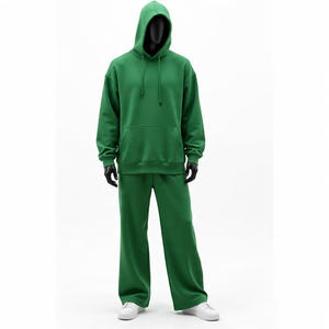 Ensemble de survêtement décontracté pour homme, deux pièces, sweat à capuche et pantalon, en coton biologique, avec logo personnalisé, imprimé, coupe ample, pour l'automne - Product Image 3
