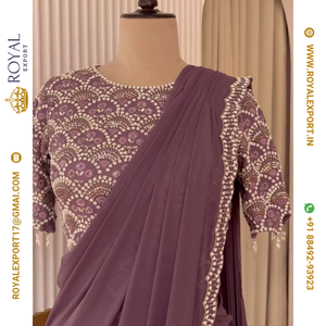 Collection de saris lavables au design moderne et ethnique, en faux georgette, avec broderies de fils et de sequins, pour occasions spéciales, pour un look élégant. - Product Image 4