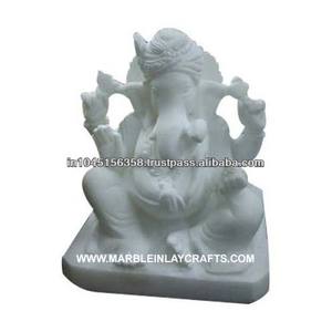 Makrana blanc pur marbre seigneur Shri Ganesh Ji avec Rat chanceux Statue polie à la main pour la décoration de la maison - Product Image 1