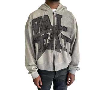 Sweat à capuche unisexe d'hiver zippé, délavé à l'acide, coupe courte, de haute qualité, lourd, vintage, effet vieilli, avec patch brodé personnalisé - Product Image 2