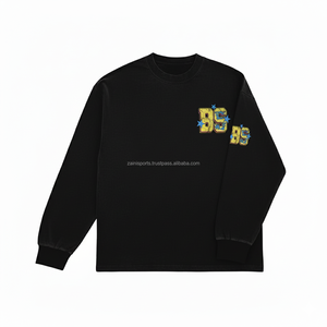 370 GSM coton Polyester mélange sweat doux intérieur polaire noir à manches longues personnalisé sérigraphie Logo respirant sweats - Product Image 5