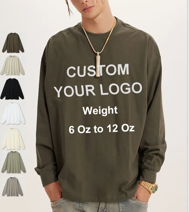 Hoge Kwaliteit Oem Zwaar Gewicht 100% Katoenen T-Shirt 10 Oz Oversized Lange Mouw Effen Drop Shoulder T-Shirt