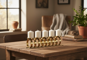 Aluminum Contemporary Five Candle Holder Stand Geometric Metal Candelabra <b>Christmas</b> Handmade Eco-Friendly Luxury <b>Table</b> - Product Image 5