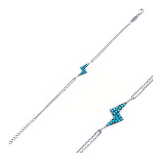 Lightning Design Turquoise Stone <b>Charm</b> <b>Bracelet</b> Turkish Handcrafted Wholesale 925 Sterling <b>Silver</b> Jewelry - Product Image 5