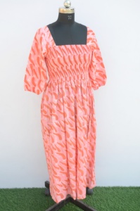 New Arrival Bohemian Maxi Dress Block Printed Pattern Casual Wear for Women Free Size Plus Size <b>Natural</b> ODM Gift for Her - Product Image 4