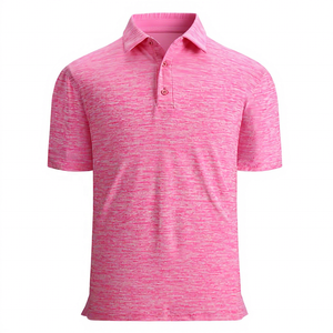 Polo de Manga Corta de Punto Rosa para Hombre, Diseño Casual de Color Sólido con Botones, Corte Regular - Product Image 1