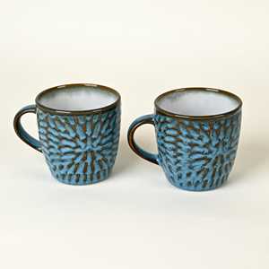 Juego de 2 Tazas de Té de Cerámica de Lujo con Diseño Floral de Mosaico Bohemio Azul Urano para Regalos - Product Image 4