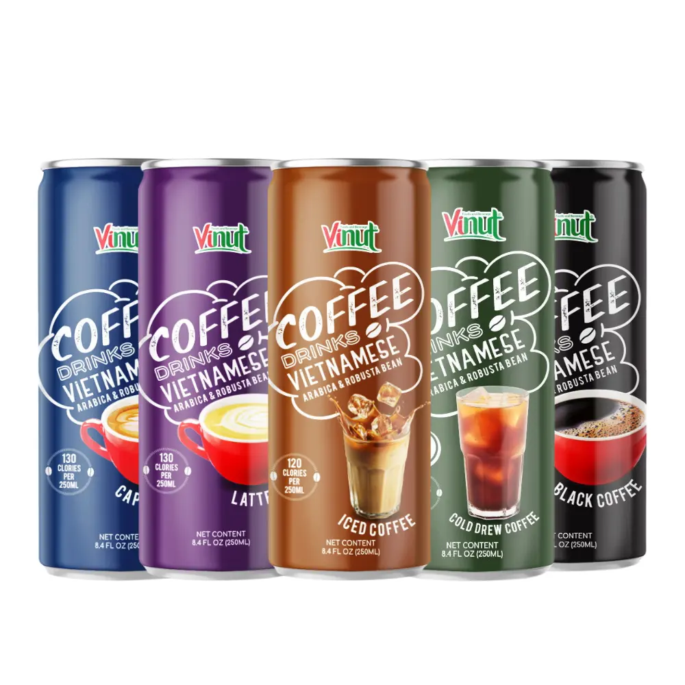高品質のアラビカ & ロブスタコーヒー250ml缶詰ウォータードリンク/低脂肪無糖/無料サンプル/飲料製造/プライベートラベル