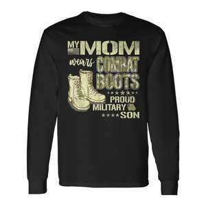 Ma mère porte des bottes de combat, fière de son fils militaire, t-shirt à manches longues pour homme adulte, col rond - Product Image 1