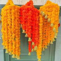 Guirlande de fleurs de souci AARNA COLLECTION avec pompons, en tissu artificiel, style Art Déco, pour décoration murale, mariage, Mandap, Diwali, anniversaire