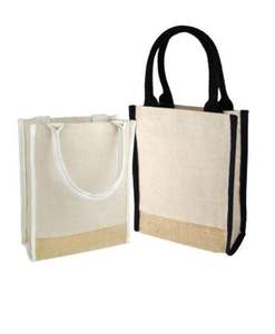Sac fourre-tout en jute réutilisable écologique avec logo personnalisé avec poignée en bambou-Vente en gros de sacs à provisions durables laminés - Product Image 6