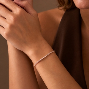 Bracelet tennis rond en pierre précieuse rose, chaîne en or jaune plaqué 14 carats, sertissage griffe, bijoux de fiançailles tendance - Product Image 2