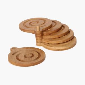 Nouvel ensemble de 4 dessous-de-verre ronds en bois avec découpe décorative, couleur personnalisable, épaisseur 5 mm, écologiques, 9,5x9,5 CM - Product Image 2