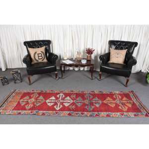 Alfombra Kilim roja y naranja de área grande, 2,6x8,9 pies, tejido plano, lana turca con respaldo de látex para pasillo, habitación, pila de felpa rectangular - Product Image 2