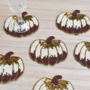 <b>Halloween</b> Pumpkin Beaded Coaster Handmade Decorative Drink Mats Holiday Party Tea Coffee <b>Cup</b> Holder Bulk Wholesale Supplier - Product Image 4