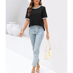 T-Shirt surdimensionné léger 100% coton pour femmes de haute qualité poids lourd 180gsm imprimé brodé T-shirt uni été ample - Product Image 2