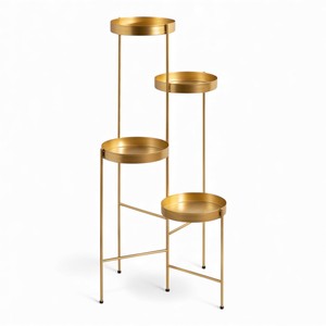 Soporte Vertical para Plantas de Metal Dorado con Tres Estantes Redondos para Decoración Moderna de Interiores del Hogar - Product Image 4