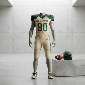 Custom Cream Green American Football Jersey <b>Padded</b> <b>Pants</b> Set Team Uniform Sportswear Wholesale Manufacturer Supplier Teamwear - Product Image 1