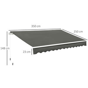 Outsunny-Brazo enrollable para toldo exterior con apertura de manivela, 350x250 cm, gris - Product Image 3