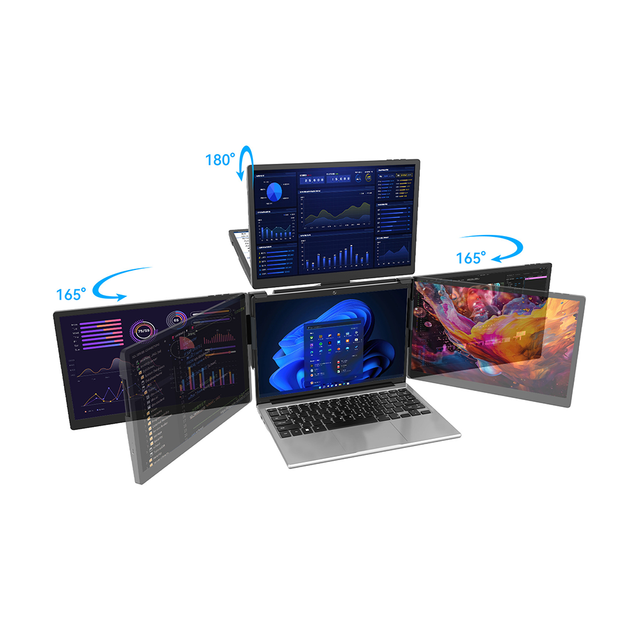 Trible-Screen 13.3"14" Portable Office - Foldable Triple Monitor Setup with Laptop, 1 Cable for All