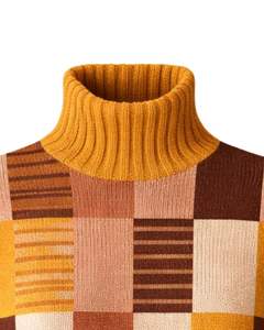 Pull en tricot patchwork à col roulé pour femme, personnalisé, de qualité supérieure, doux, chaud, pull d'hiver décontracté, haut tendance, couleur marron moutarde - Product Image 5