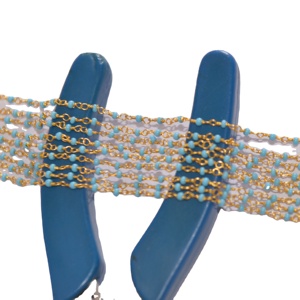 Chaîne de chapelet en perles Miyuki turquoise de 2mm, chaîne de perles enroulée de fil plaqué or, chaîne de chapelet perlée pour la fabrication de bijoux - Product Image 1