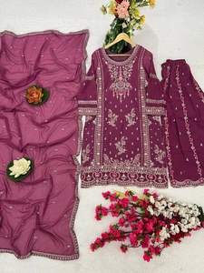 Indian Arrival Women's Designer Heavy Party Wear Faux Georgette Silk <b>Top</b> And Palazzo Sequence Embroidery Work <b>Top</b> With Palazzo - Product Image 3