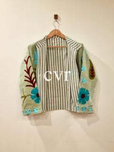 Veste en coton brodée à la main, col mandarin, manches longues, motif floral, style bohème, vêtement d'extérieur décontracté pour adulte, printemps - Product Image 4