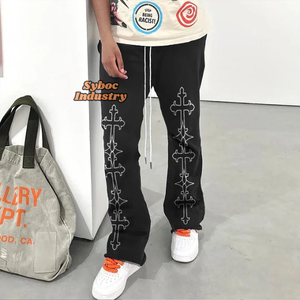 Pantalon de survêtement évasé pour hommes pantalon large élégant 380 GSM pantalon en coton noir lourd pour garçons - Product Image 4