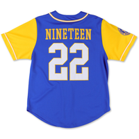 Maillot de baseball Sigma Gamma Rho bleu roi et or pour femme, avec lettres grecques, boutonné, vêtement de sororité SGR, coupe athlétique