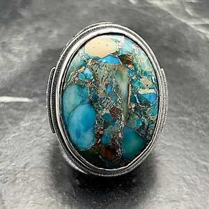 Anillo Grande Ovalado de Plata con Turquesa para Hombre, Estilo Vintage Boho, Joyería Única, Regalo de Compromiso para Él - Product Image 2