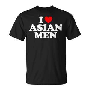 T-shirt « I Love Asian Men » en coton noir unisexe à col rond et manches courtes, chemise promotionnelle - Product Image 1