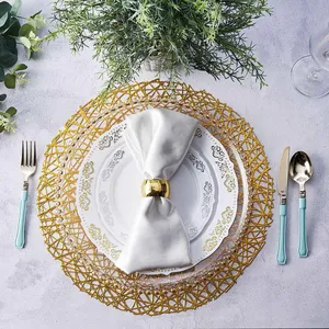 Assiette de recharge de luxe dorée avec maille métallique Forme ronde Couleur or Assiette de recharge pour service de restauration rapide Fabriqué en Inde Fait à la main - Product Image 4